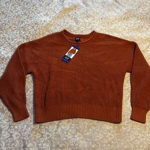 GAP Crewneck Sweater Rust Brown Chunky Knit Women's L (HC)